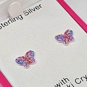 Charming Girl 925 Sterling Silver Crystal Pave Butterfly Stud Earrings NEW
